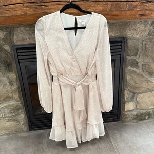 Japna Light Cream Long Sleeve Wrap Dress